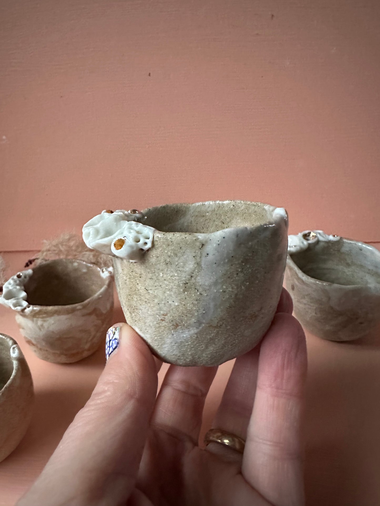 Mini  ‘Coral’ mixed clay, hand texted one of a kind cup