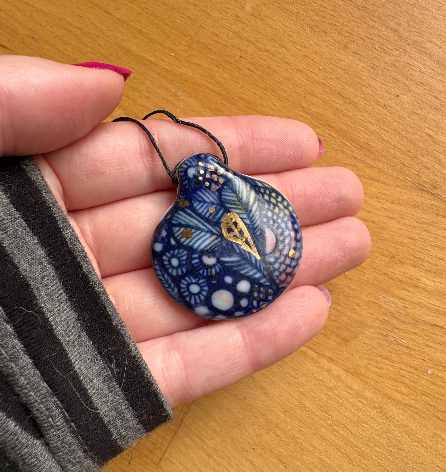 Intricate Indigo Pendant with Gold Lustre