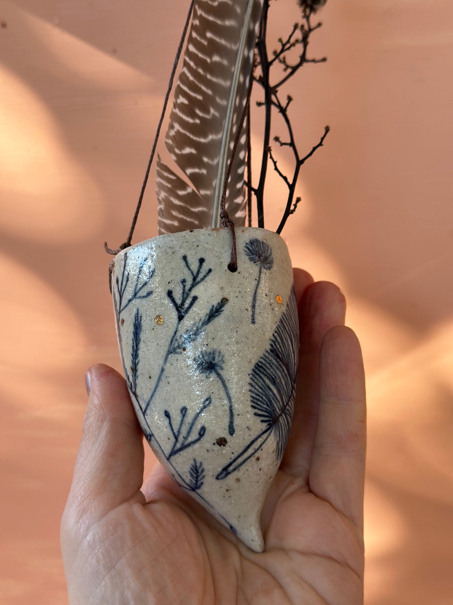 Hand painted ceramic hanging pod