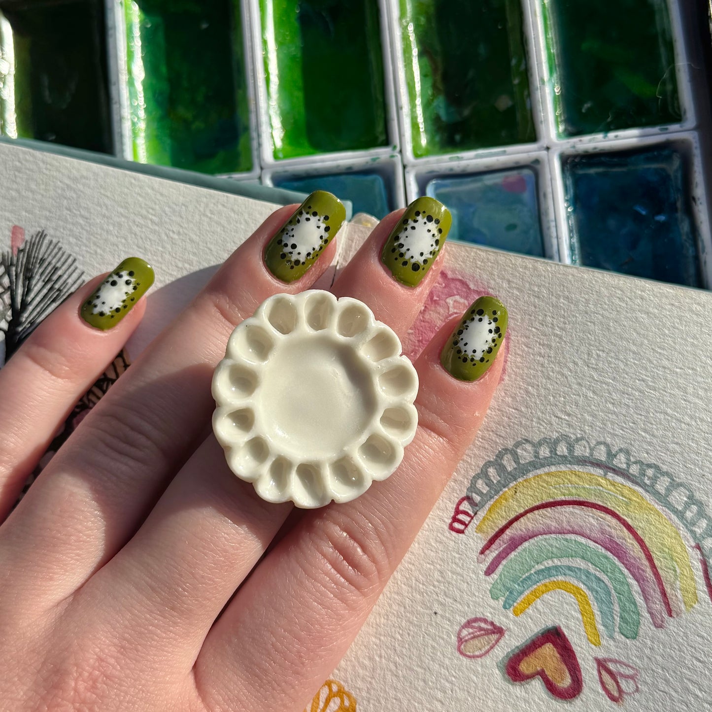 Daisy Paint Palette Porcelain Ring