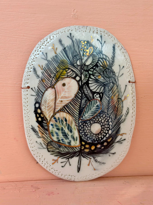 ‘Feather’ porcelain wall piece, with gold detail