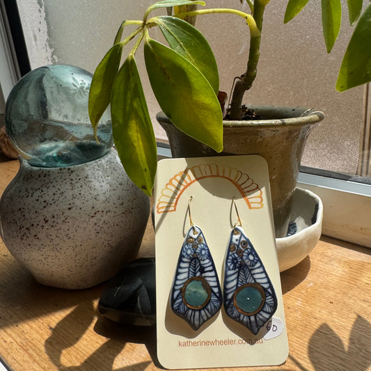 Hand Painted Porcelain Indigo Earrings