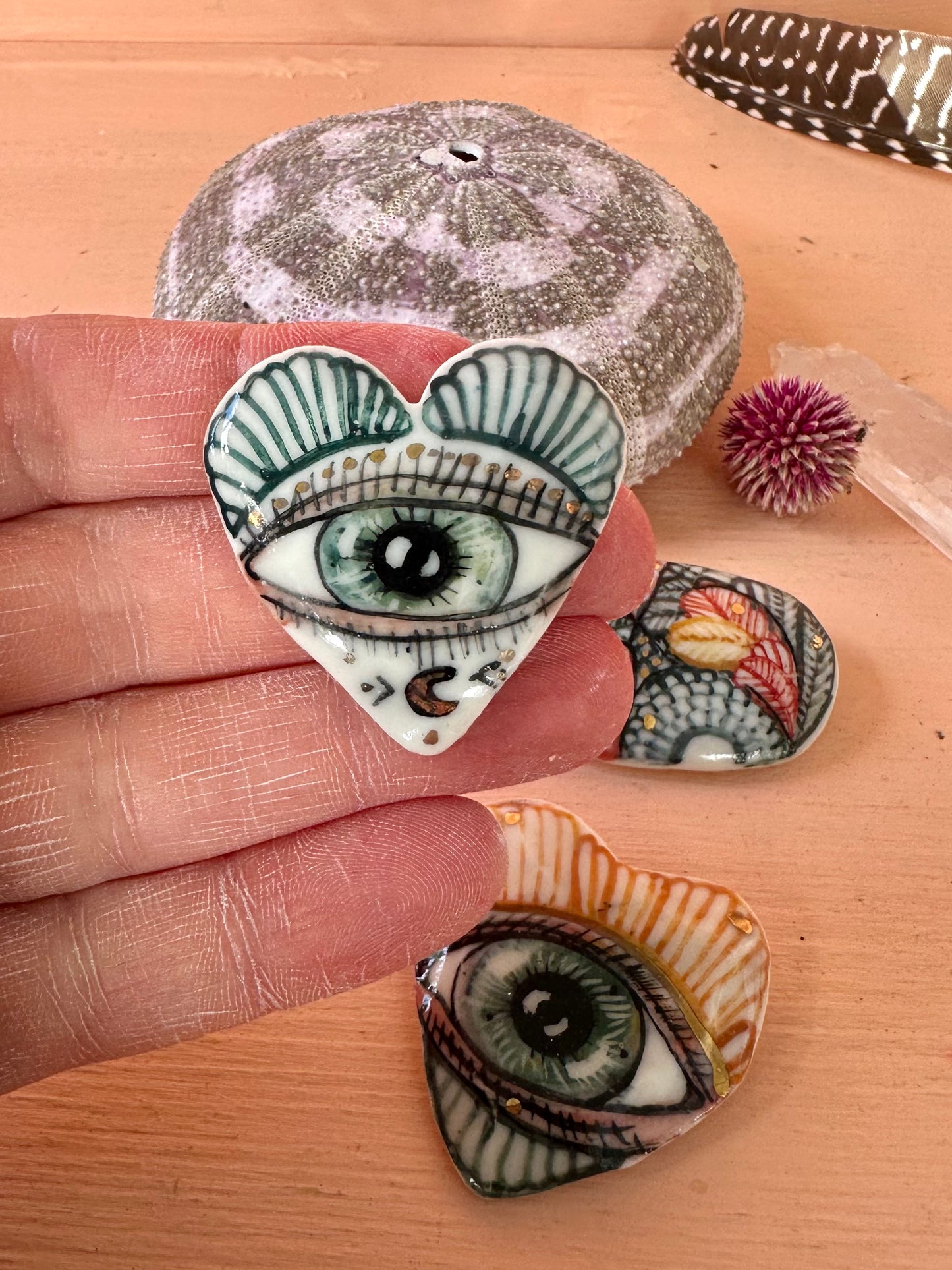 handpainted porcelain/ ceramic brooch, choose one