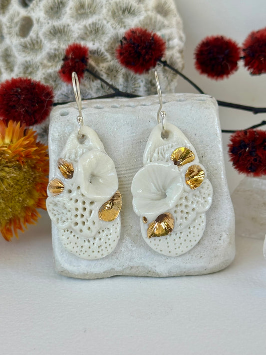 ‘Rock Coral’ white and gold porcelain earrings