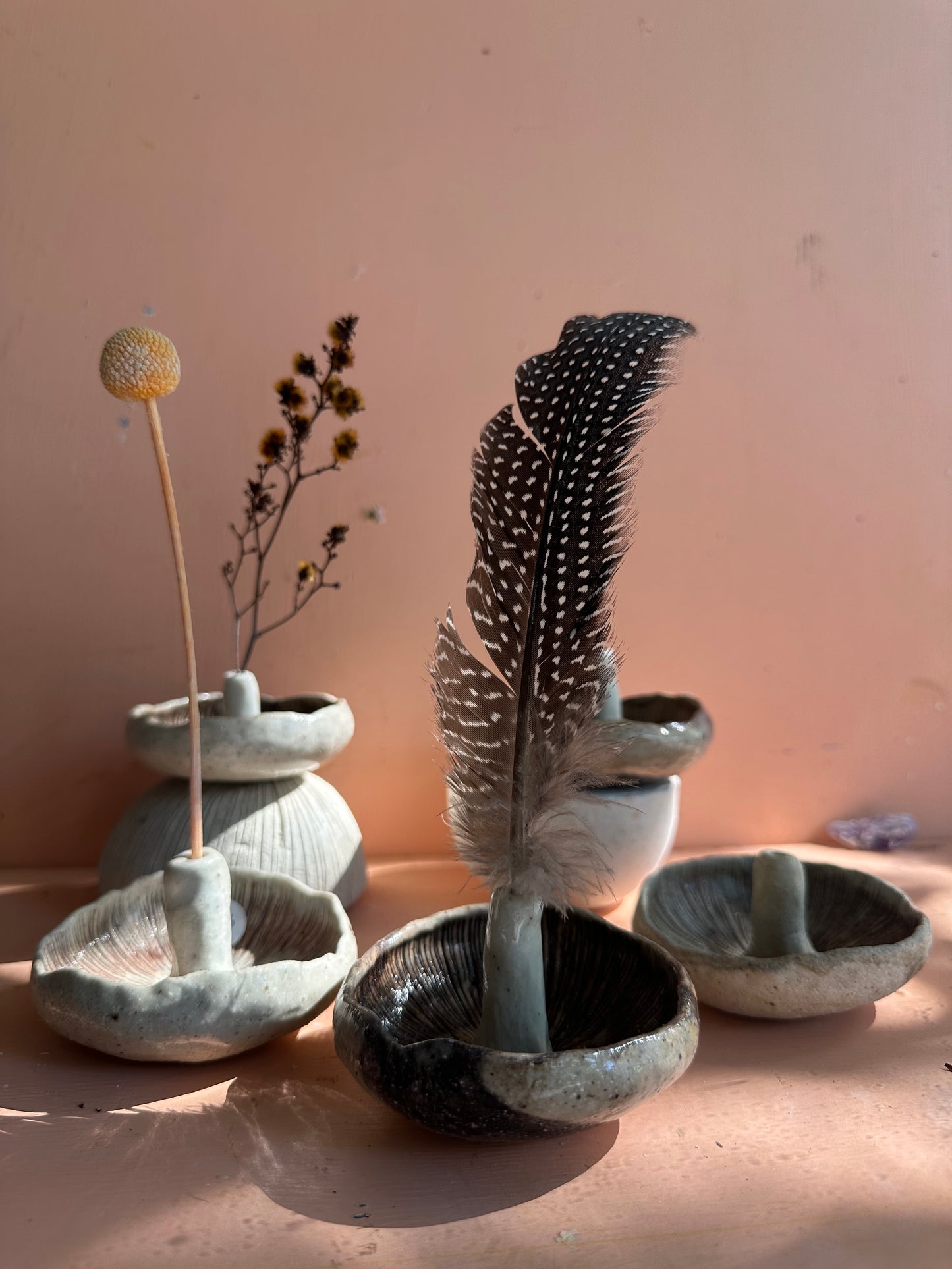 Mushroom incense / flower/ feather holders