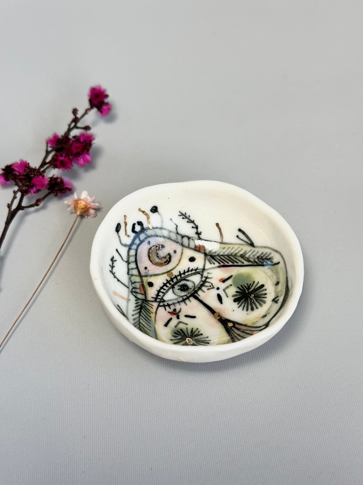 Hand Painted ‘moth ’ Trinket / salt Dish