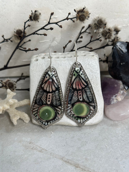Hand Painted Porcelain Earrings Green