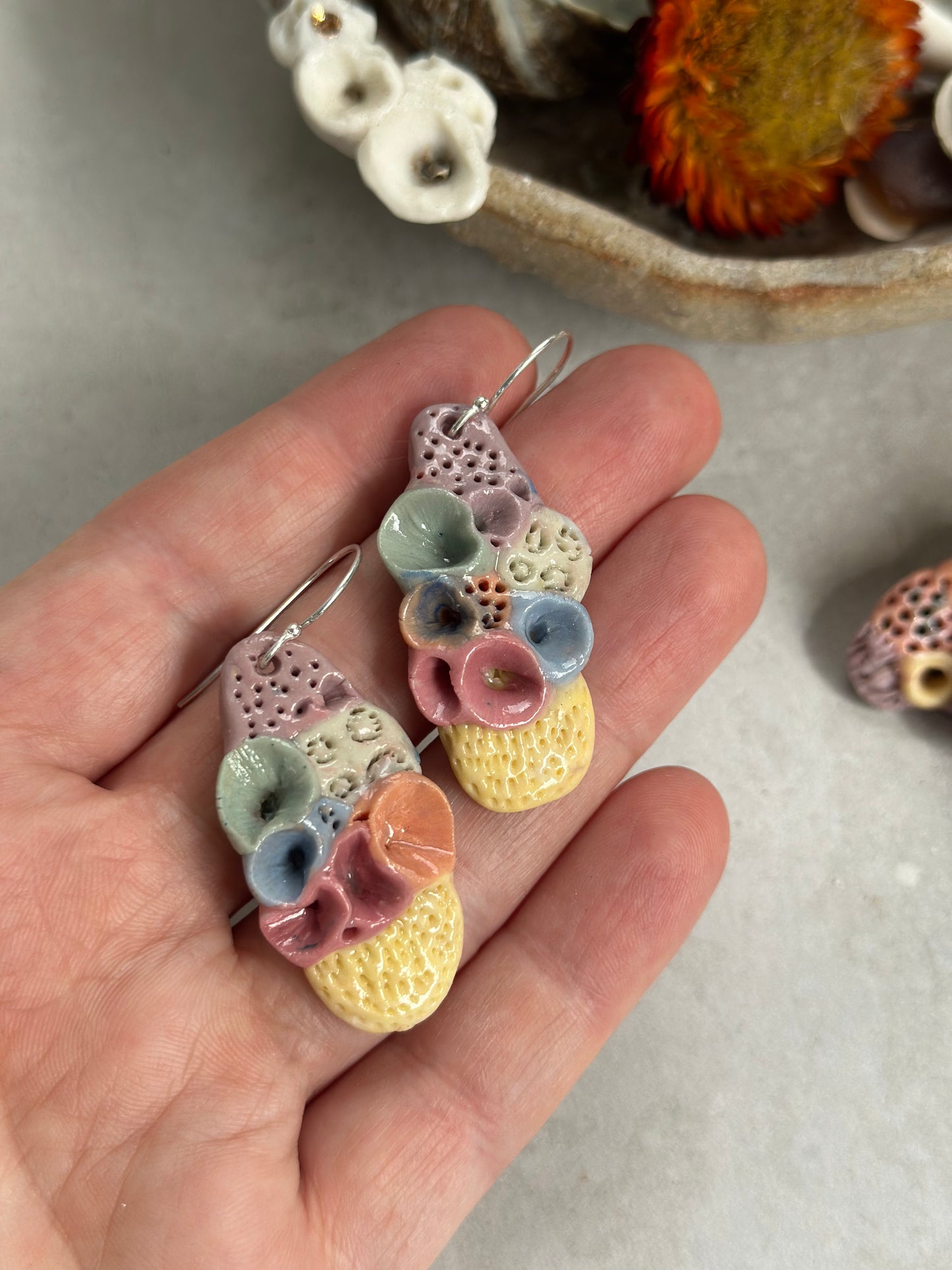 ‘Rock Coral’ pastel porcelain earrings 2