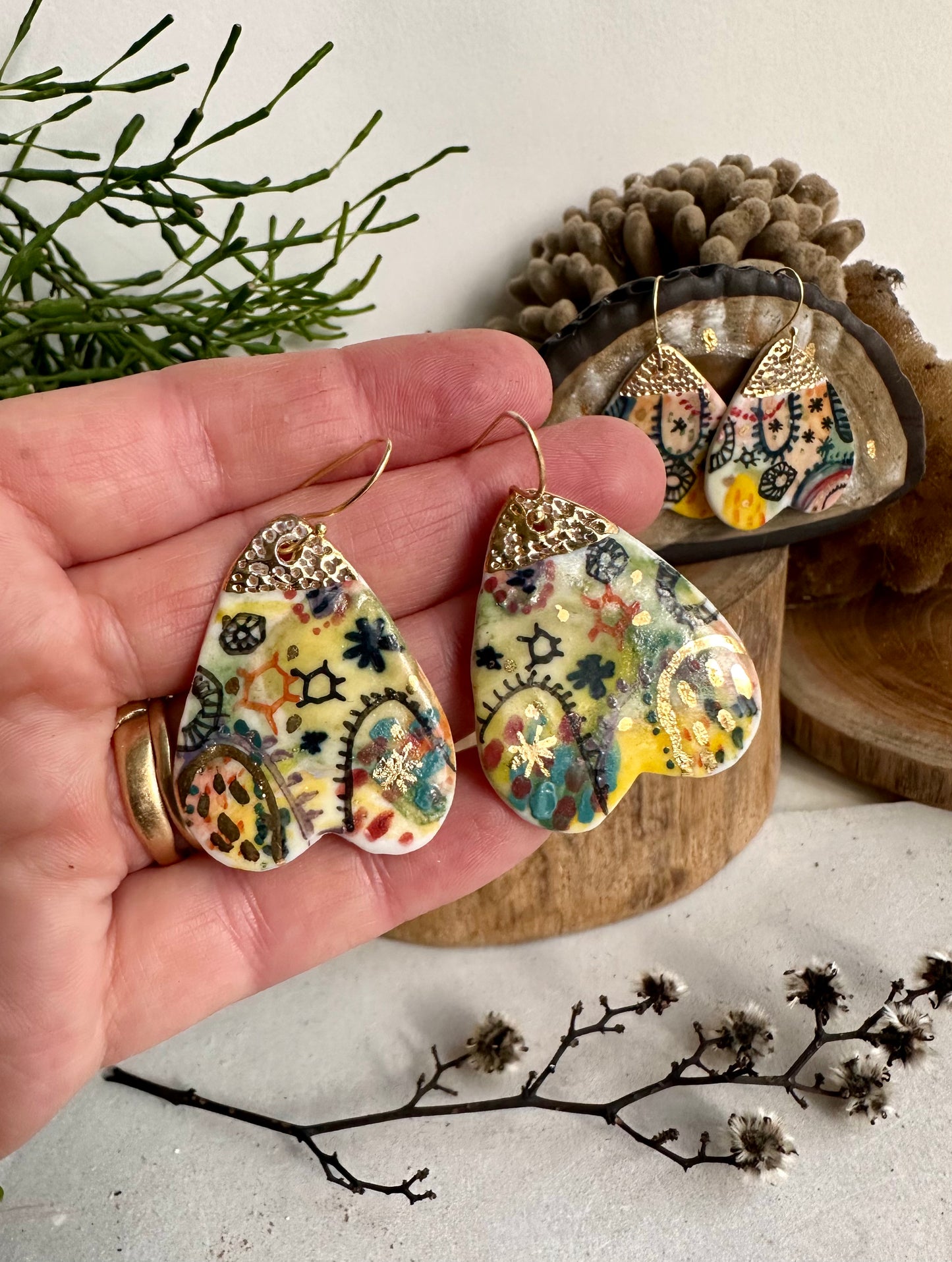 ‘Stars and Cells-Wings’ Porcelain Earrings