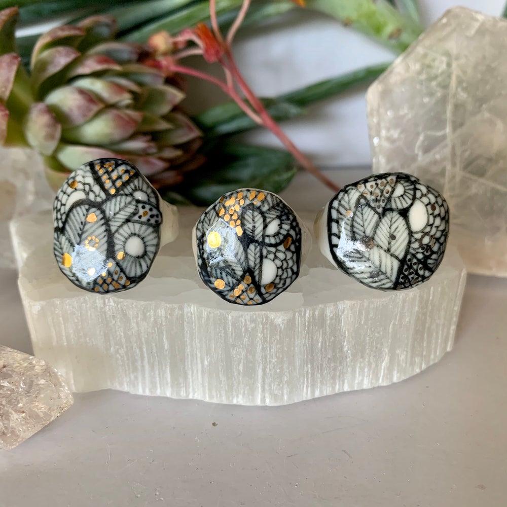 Blue white and gold ‘sea foam’ ring, choose a size