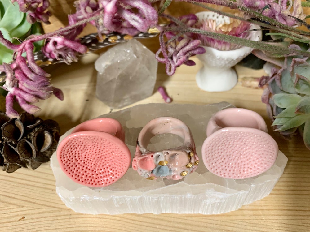 Handmade porcelain ‘rock coral’ ring, pinks