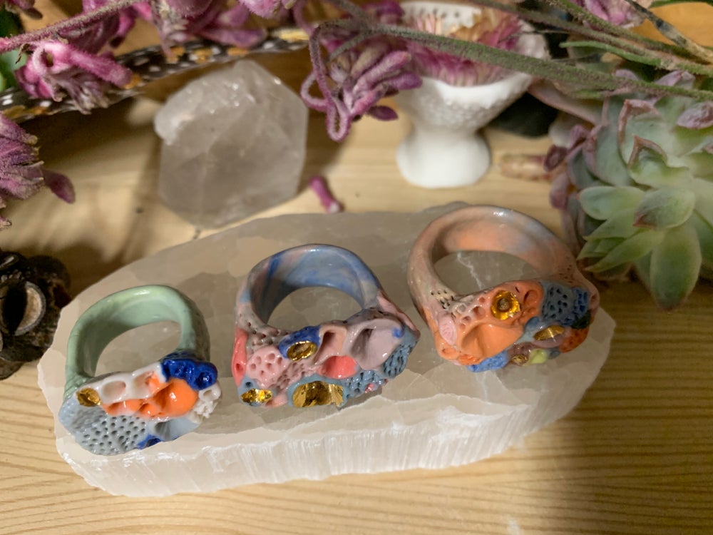 Coloured ‘rock coral’ porcelain handmade ring