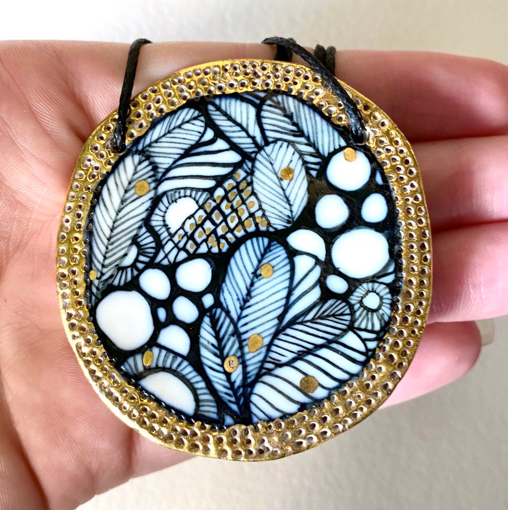 Porcelain Pendant Painted by Hand with Gold Details #2