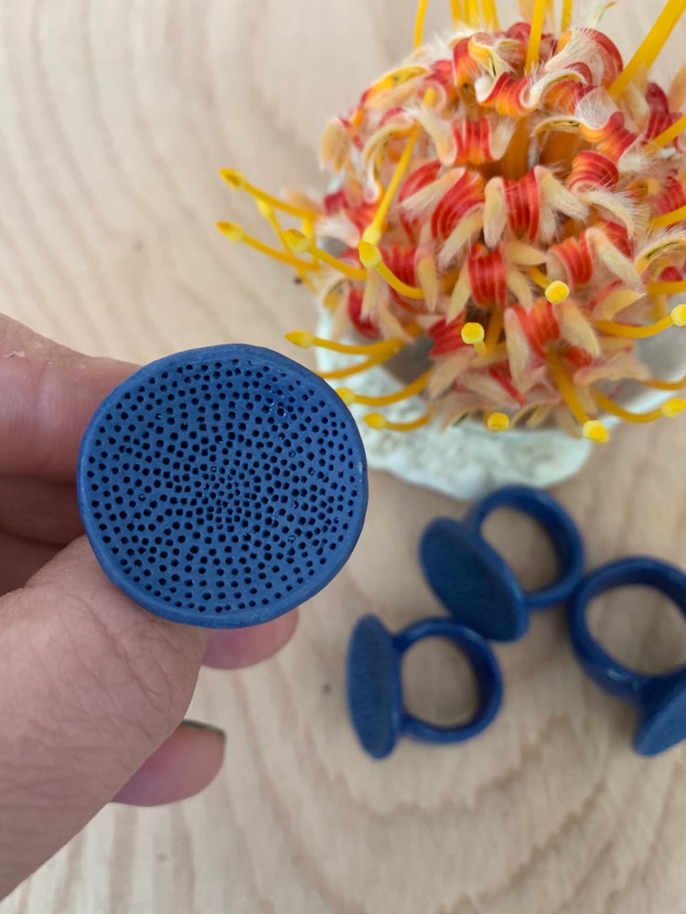 Round bright blue ‘rock coral’ porcelain rings, choose your size