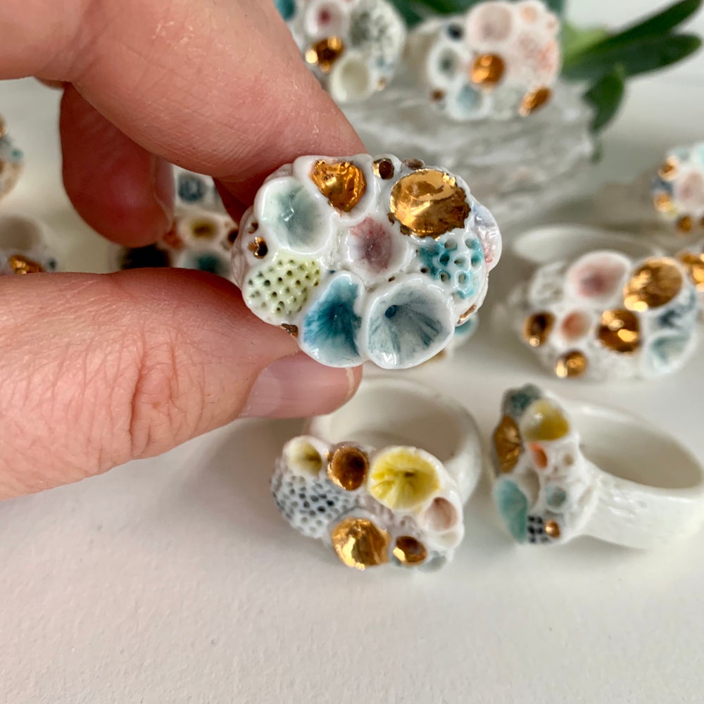 Choose a size, one watercolour porcelain ‘rock coral’ ring