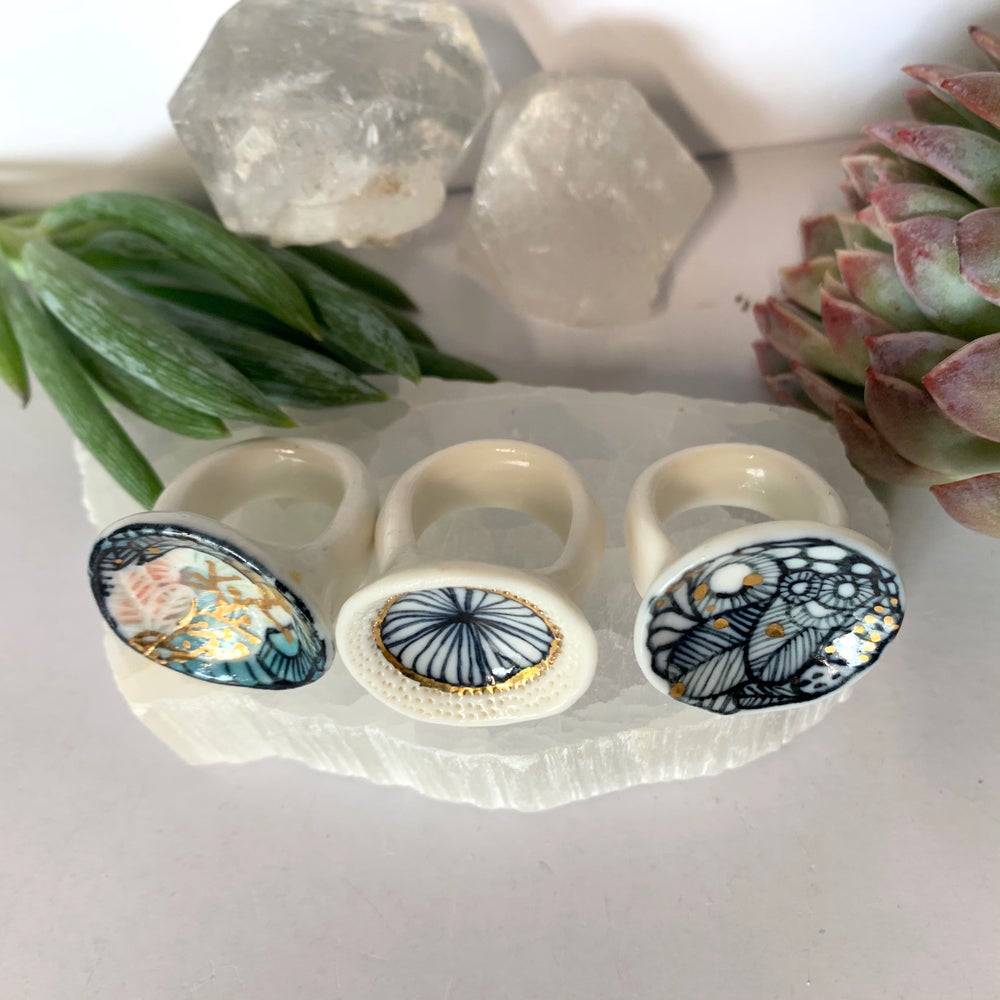 Hand painted porcelain ring, choose your size