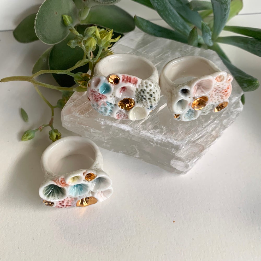 Choose a size, one watercolour porcelain ‘rock coral’ ring