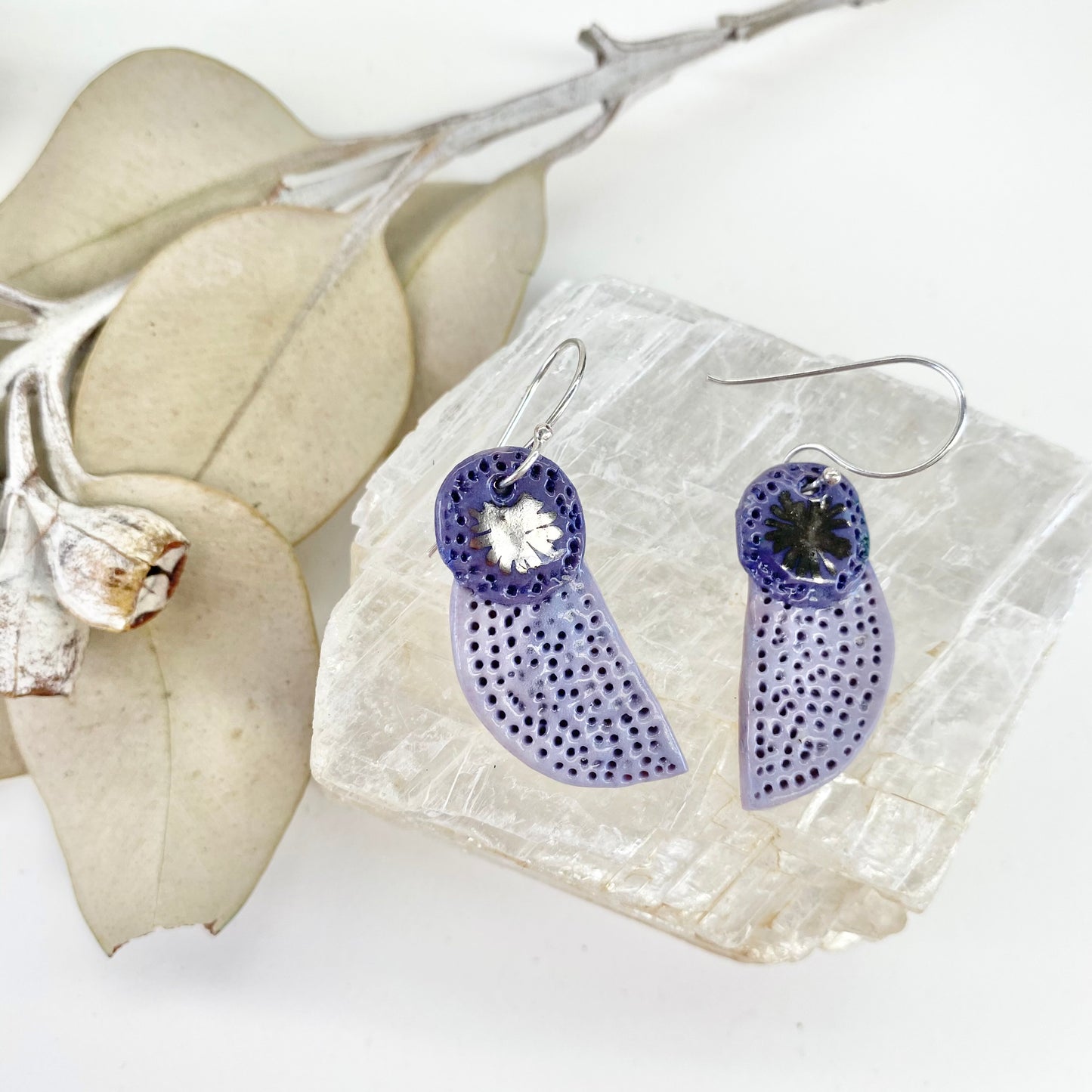 Coral Dot Crescent Porcelain Earrings