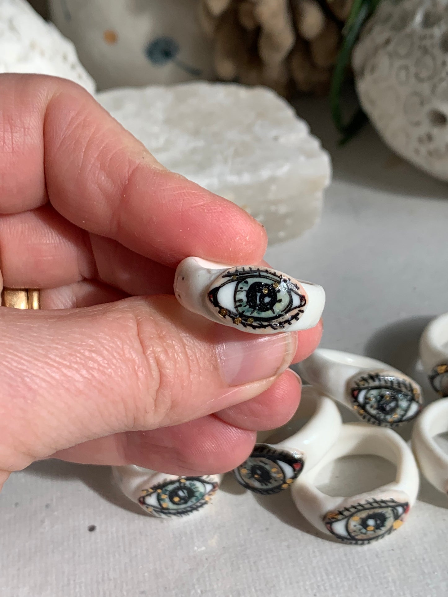 Hand painted porcelain ‘the protective eye’ ring, choose a size