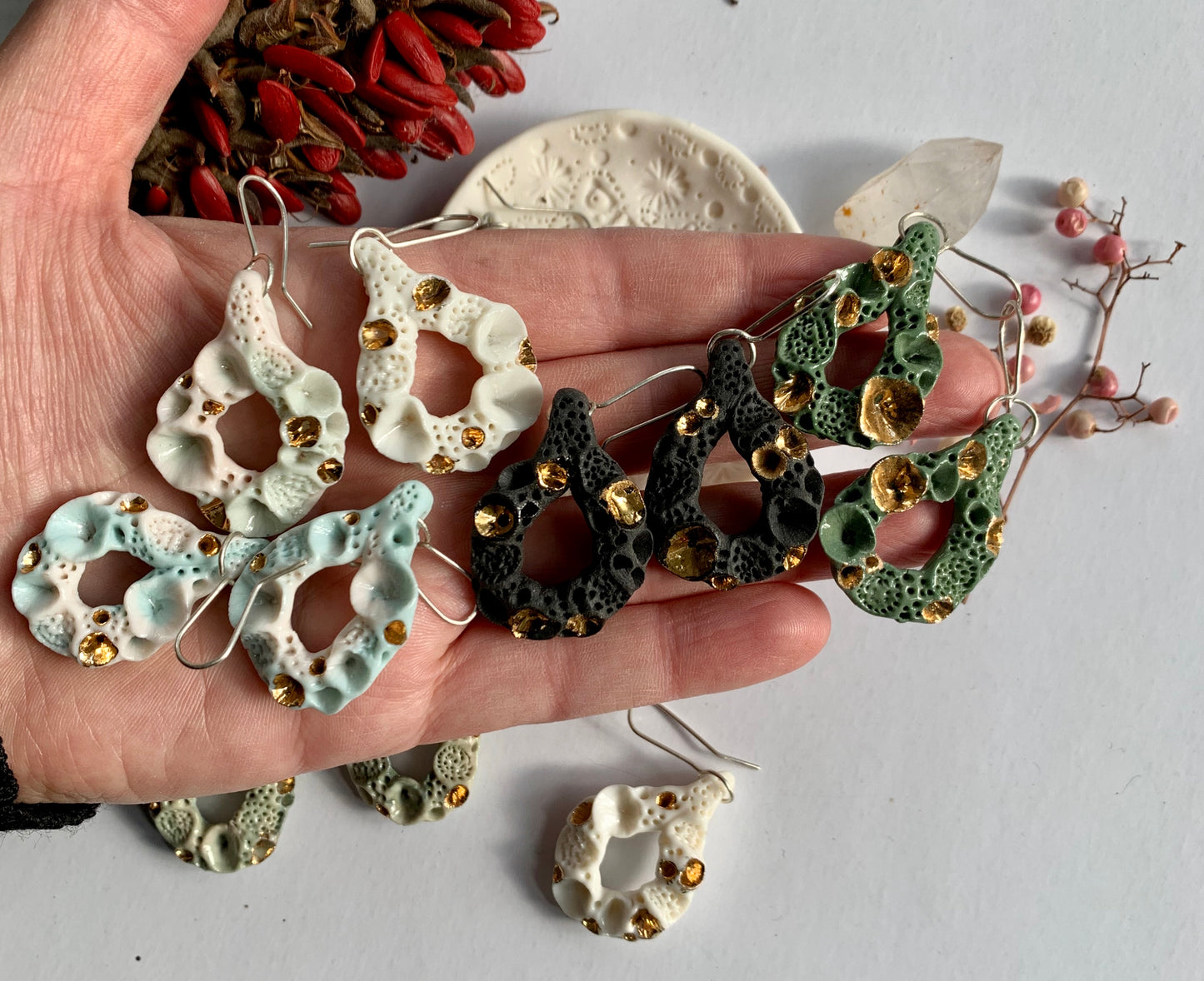 ‘Rock coral’ coloured porcelain earrings, choose a colour