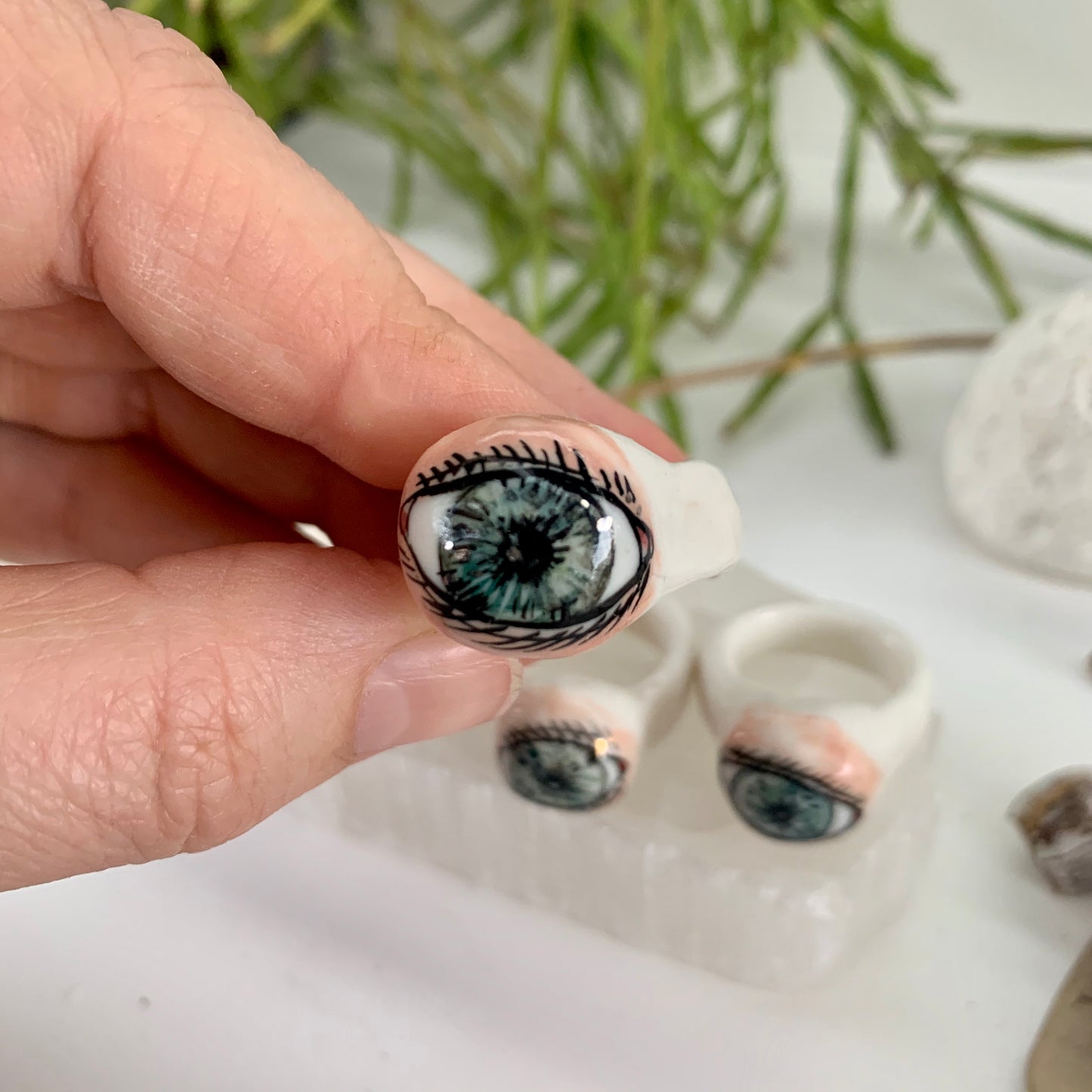 Hand painted porcelain‘the protective eye’ ring, choose a size