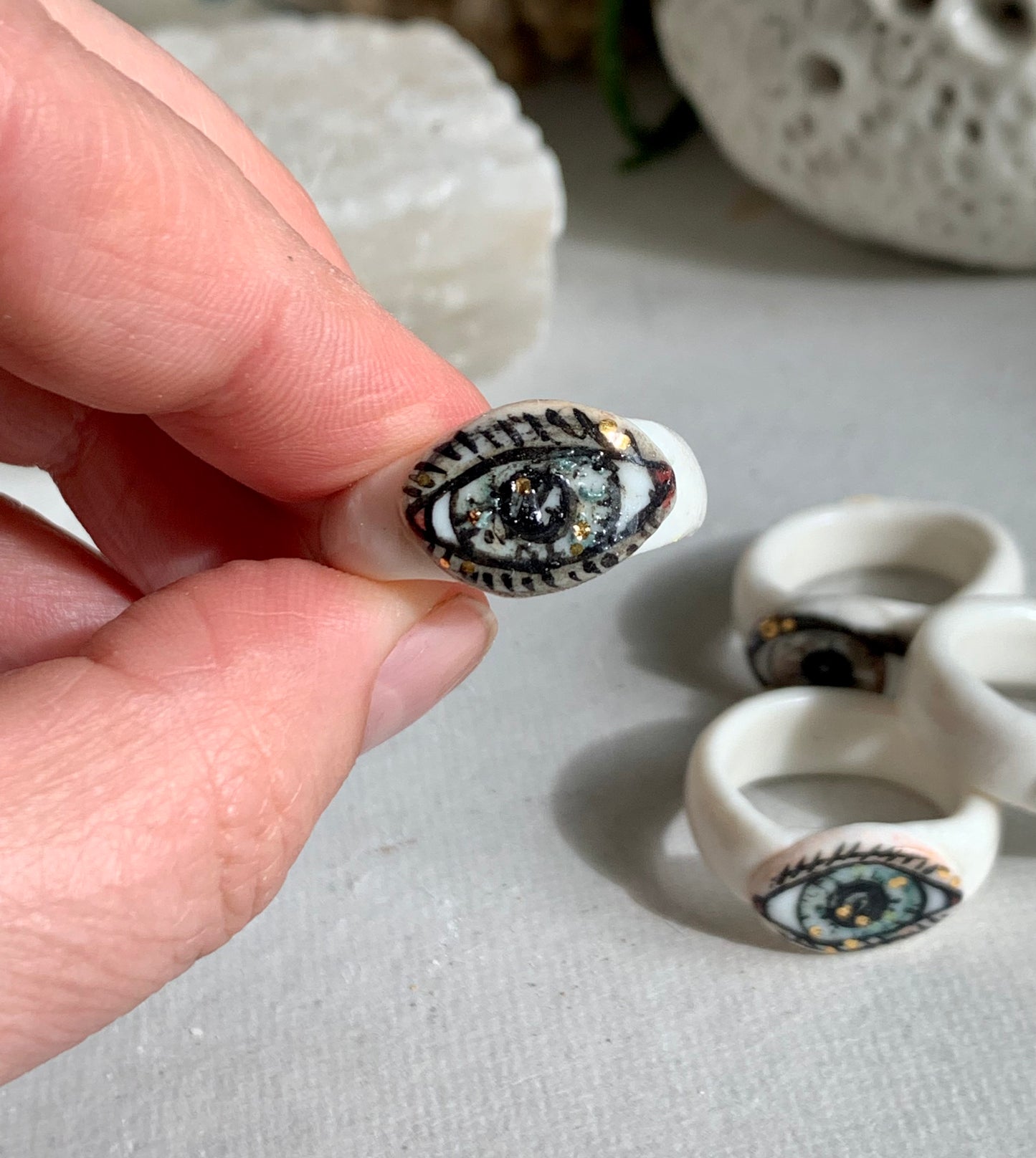 Hand painted porcelain ‘the protective eye’ ring, choose a size