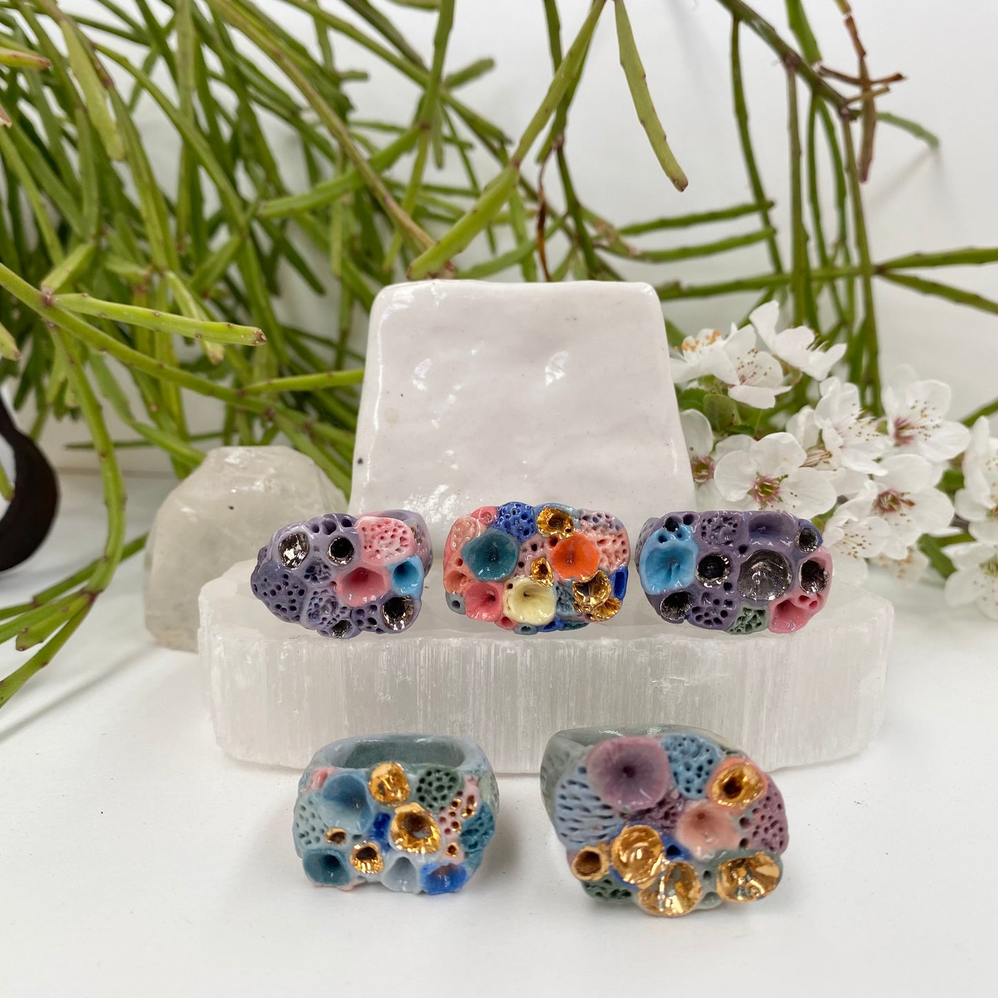 Purple Toned Coral Porcelain Rings ~ Choose Your Size