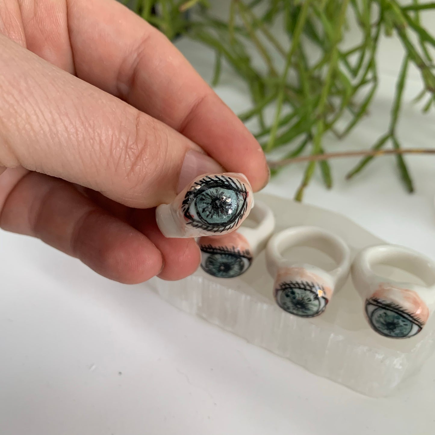 Hand painted porcelain‘the protective eye’ ring, choose a size