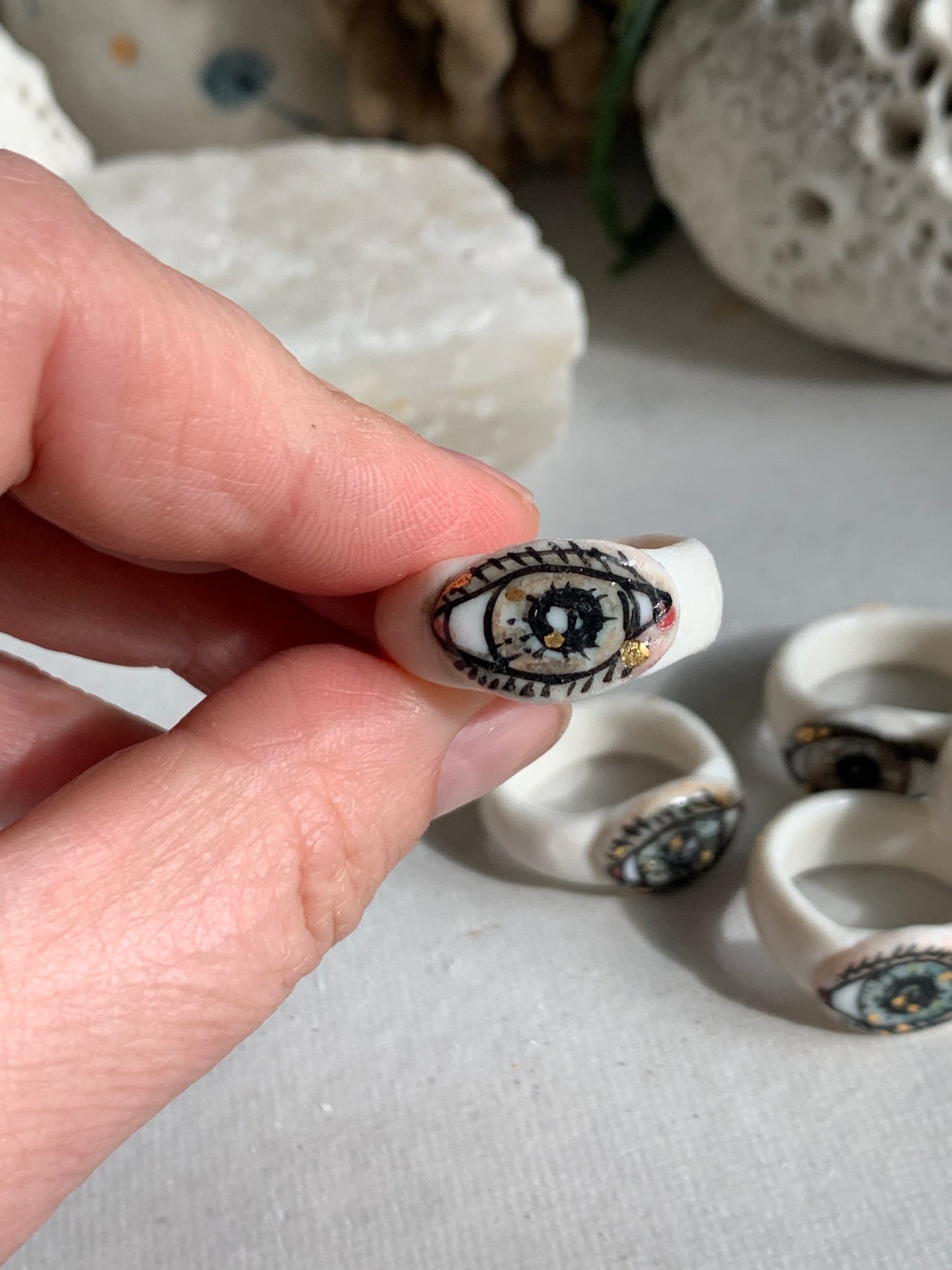 Hand painted porcelain ‘the protective eye’ ring, choose a size