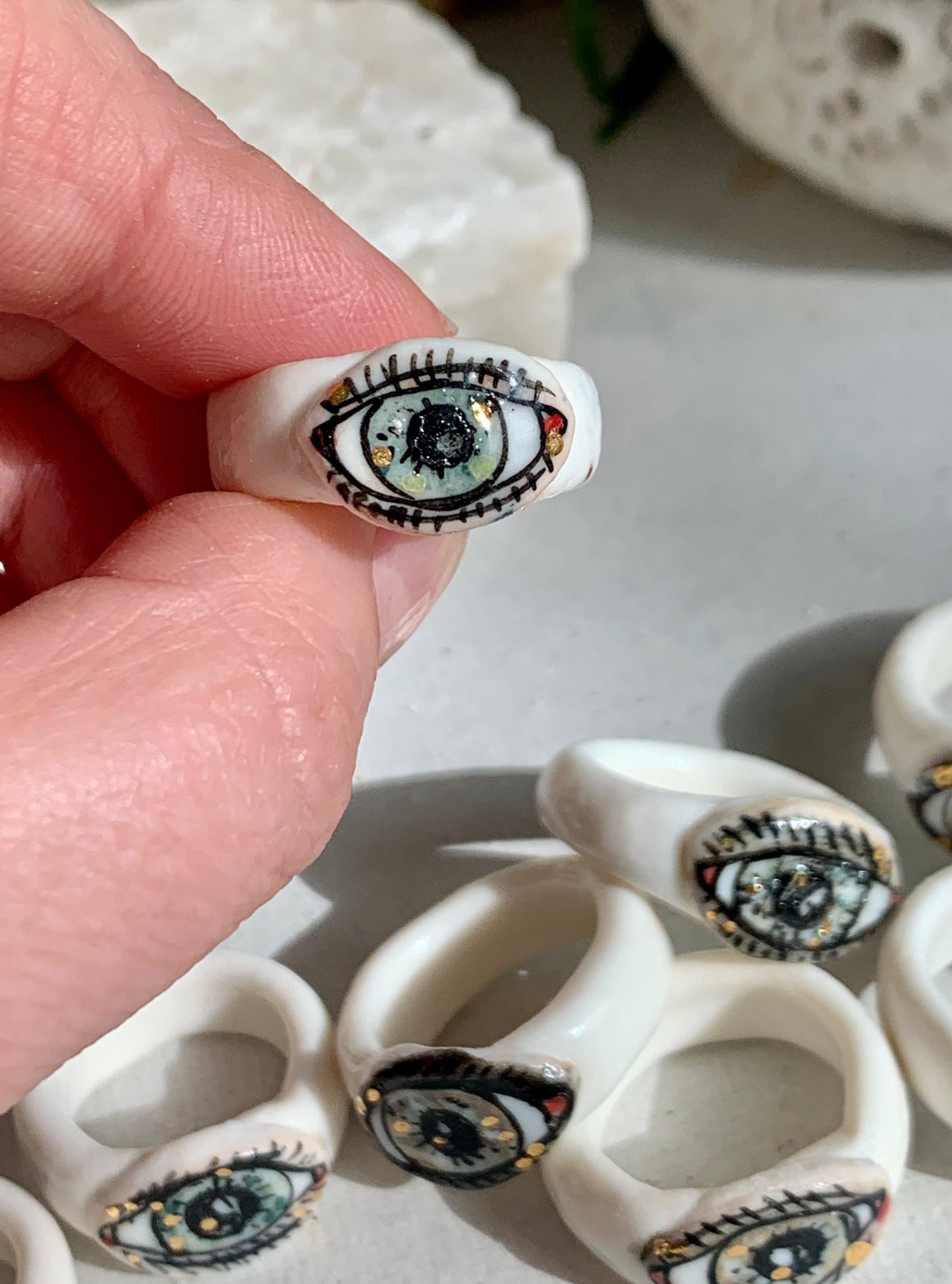 Hand painted porcelain ‘the protective eye’ ring, choose a size