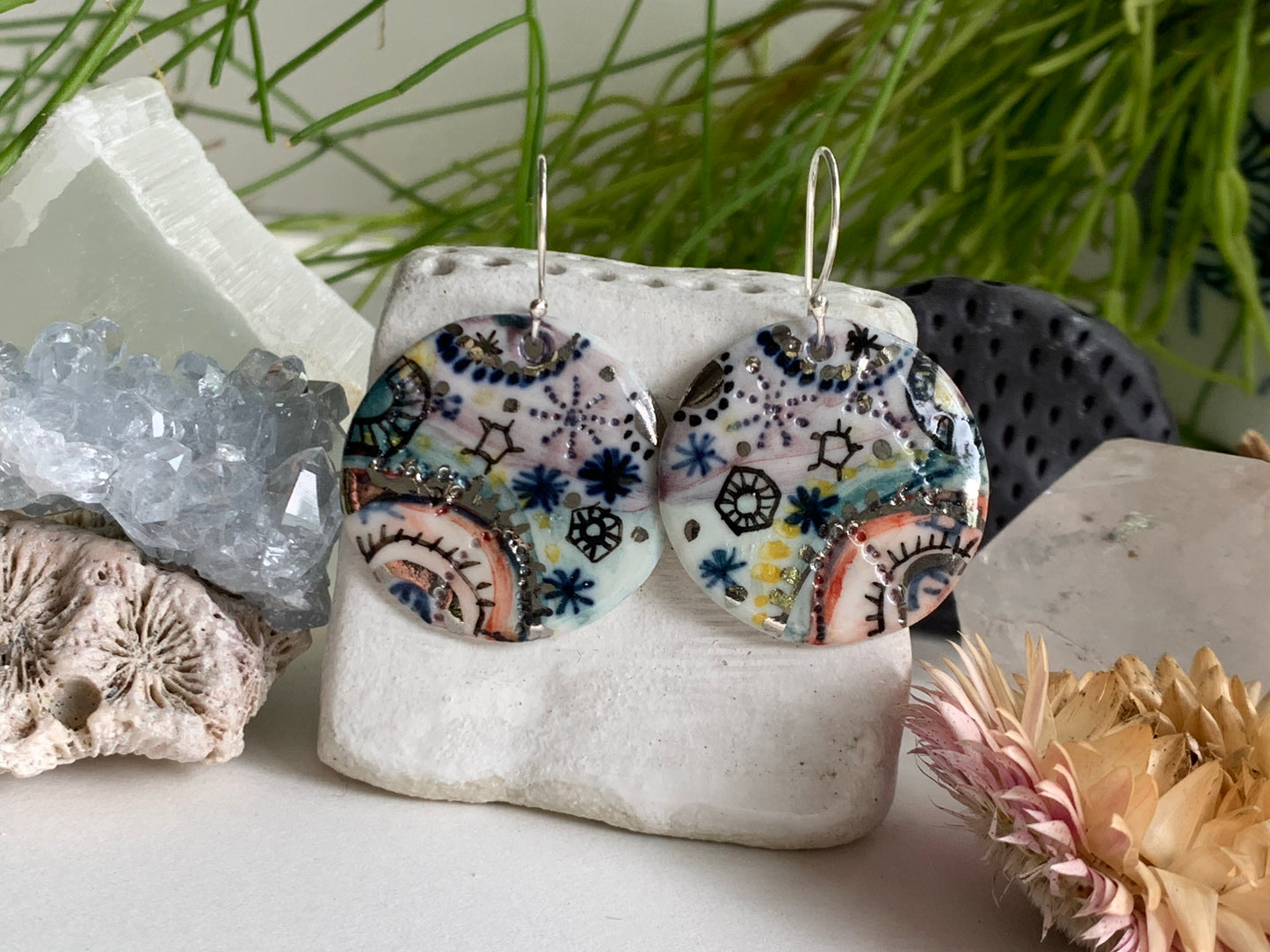 Hand Painted ‘Stars and Cells’ Porcelain Earrings