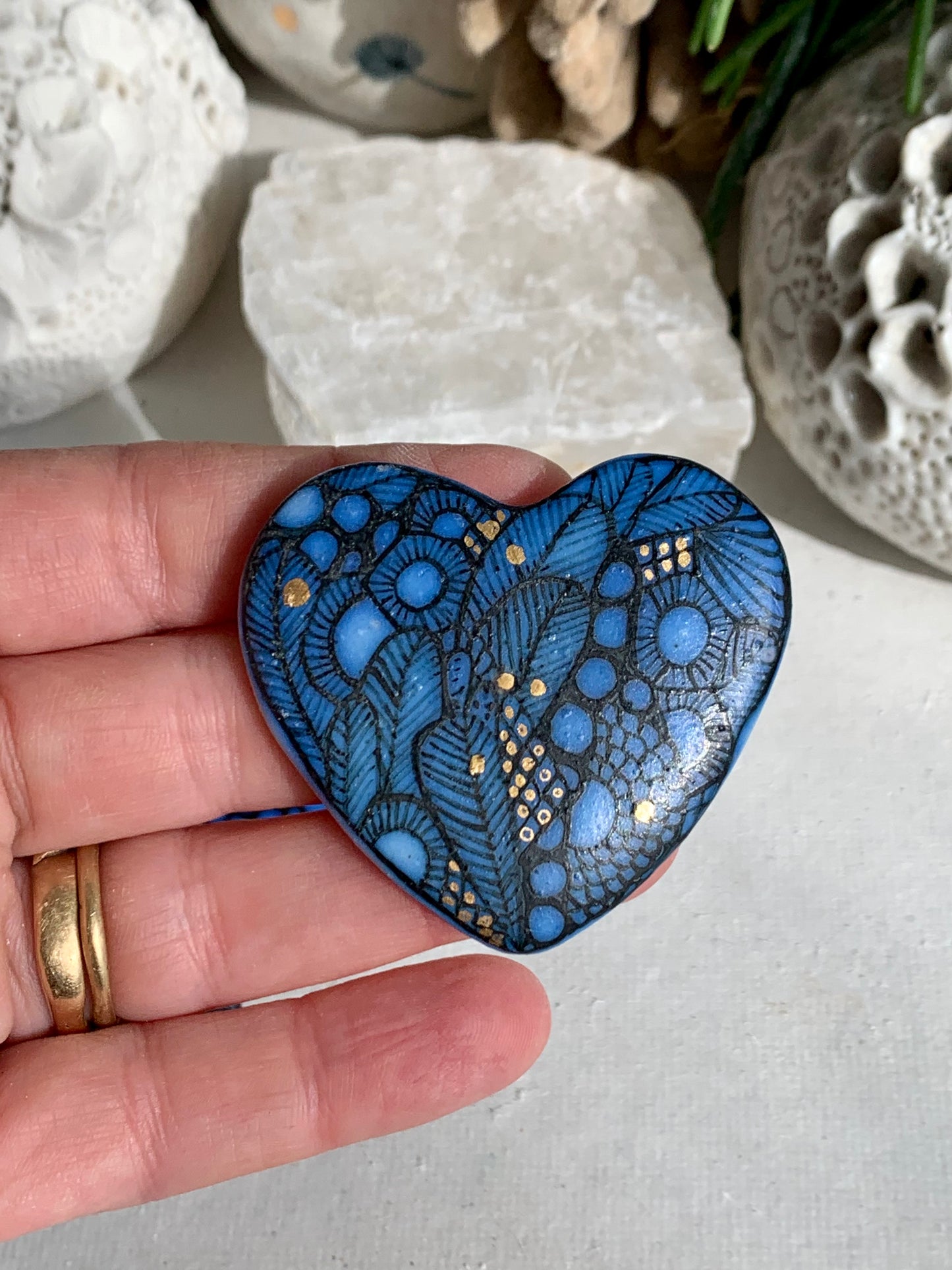 Indigo heart ‘seafoam’ brooch, choose one