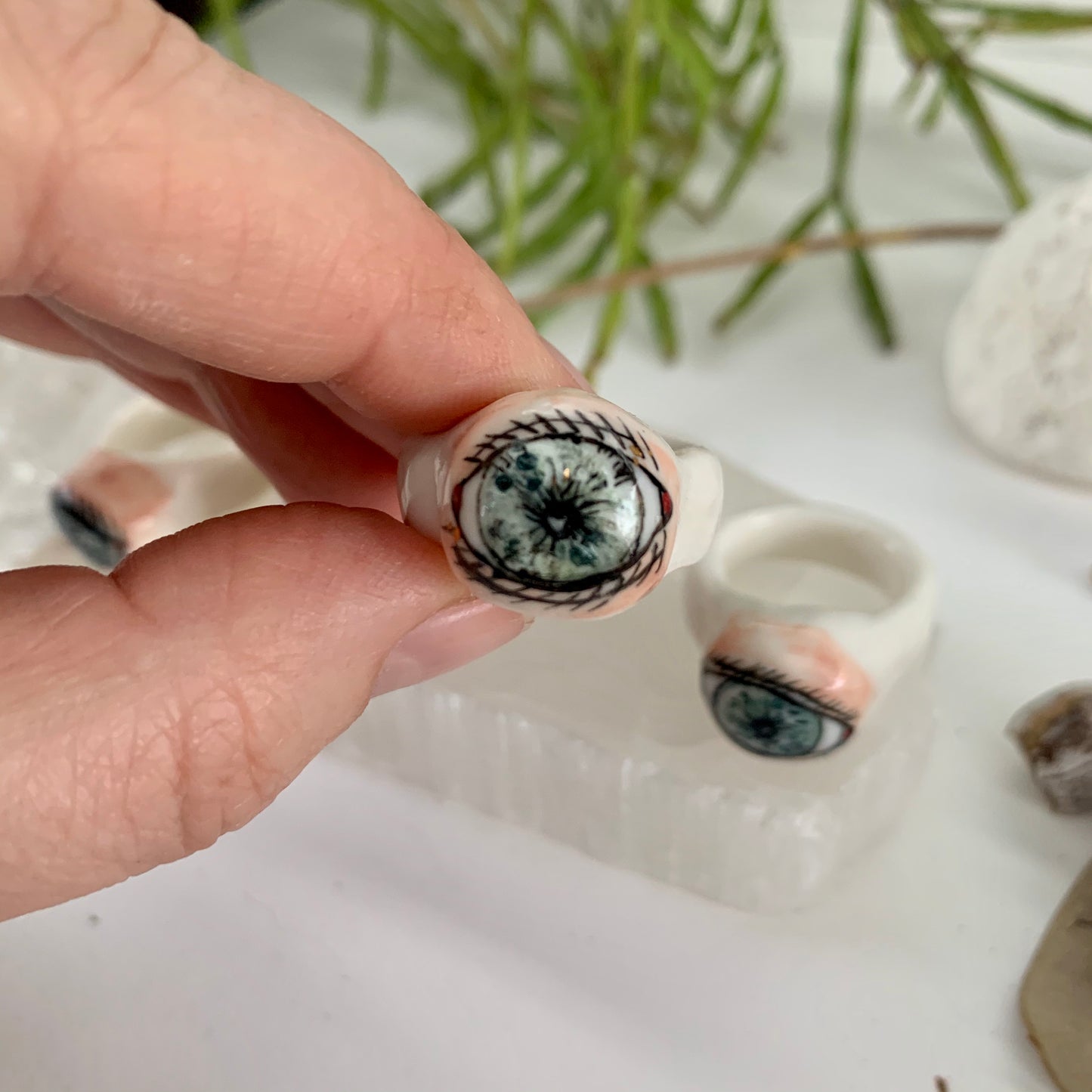 Hand painted porcelain‘the protective eye’ ring, choose a size