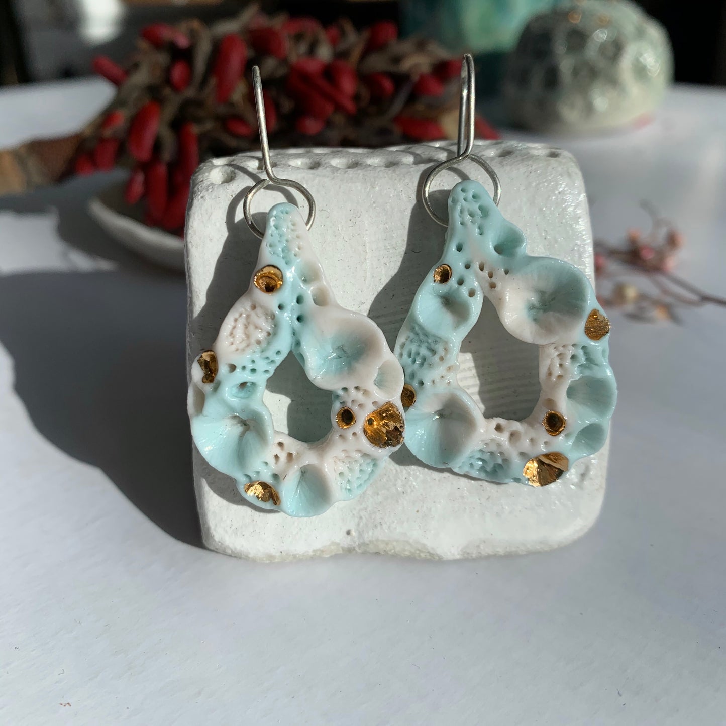 ‘Rock coral’ coloured porcelain earrings, choose a colour