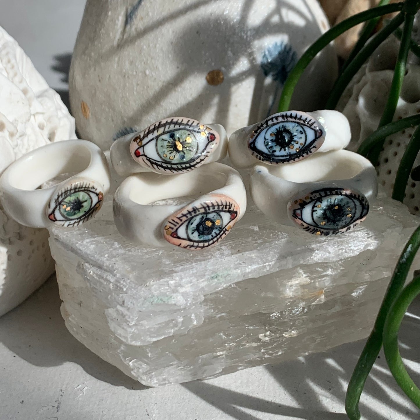 Hand painted porcelain ‘the protective eye’ ring, choose a size