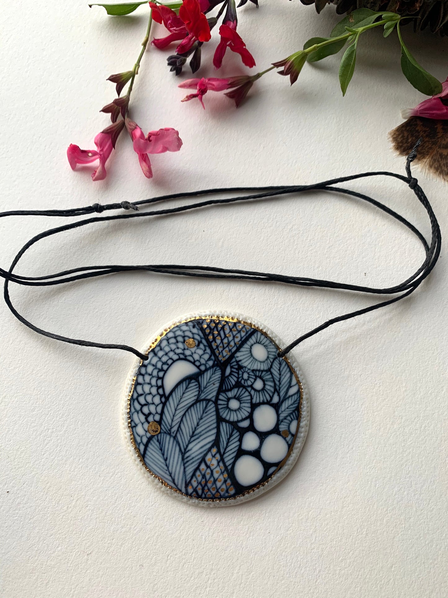 Porcelain Hand Painted Pendant with Gold Lustre Detail