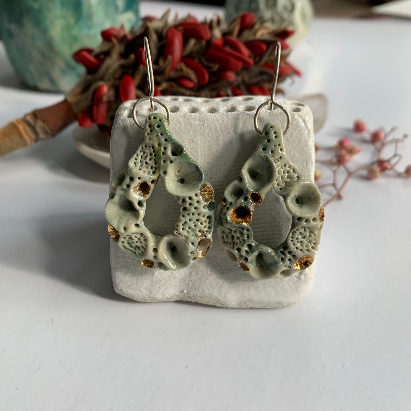 ‘Rock coral’ coloured porcelain earrings, choose a colour