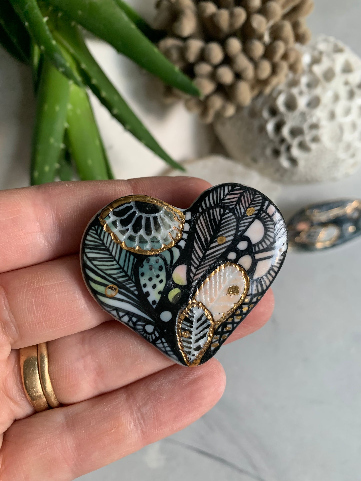 Sgraffito and hand painted ‘feather’ brooch, choose one