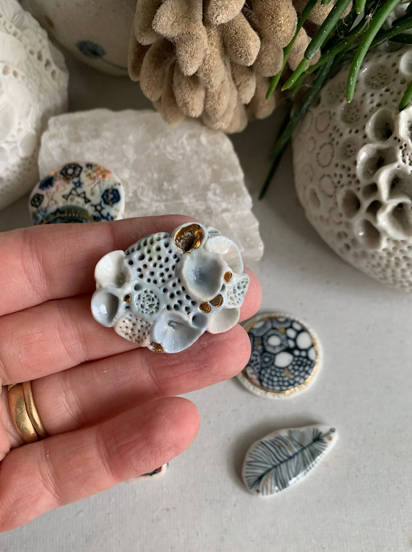 handpainted porcelain/ ceramic brooch, choose one