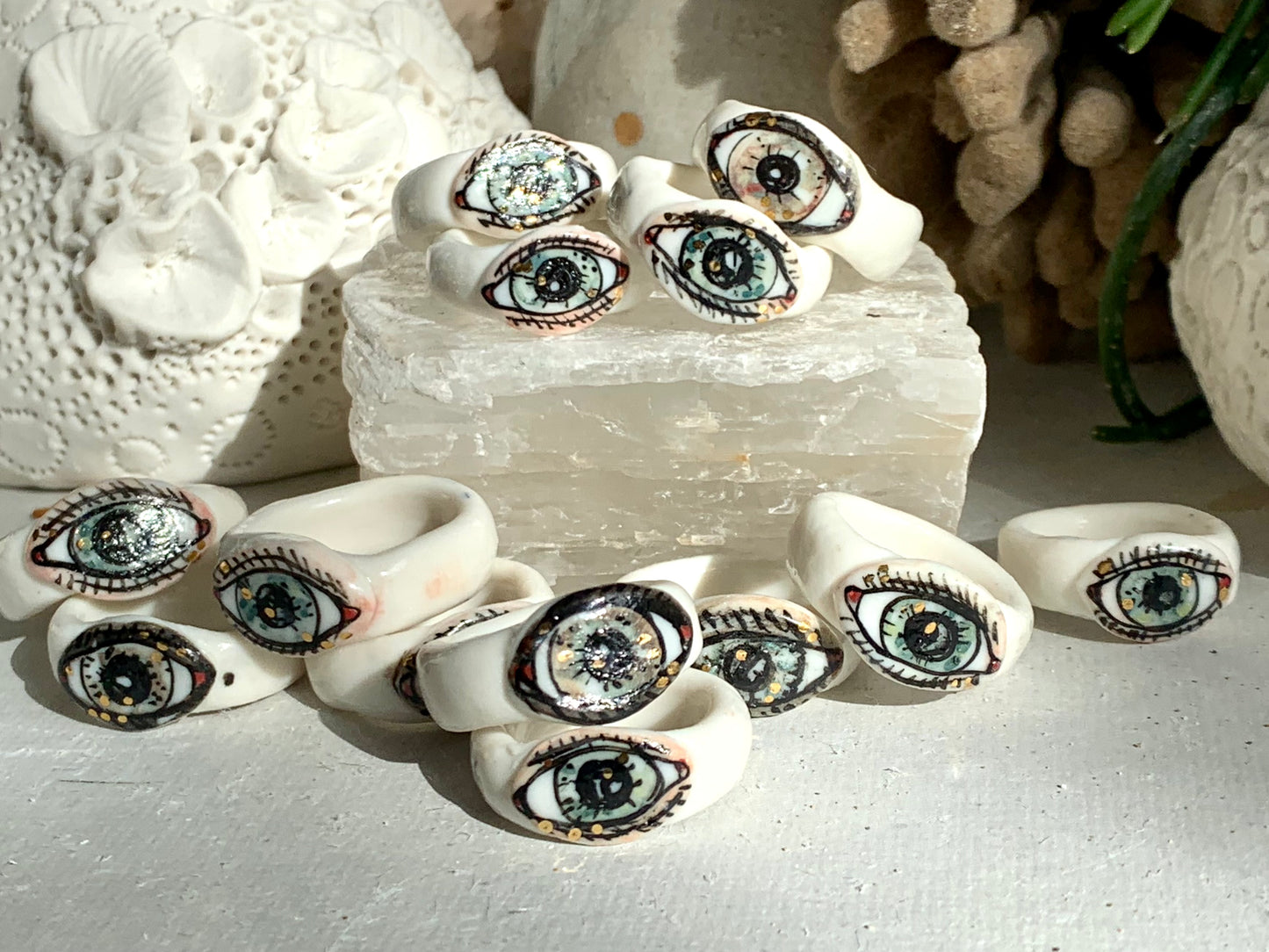 Hand painted porcelain ‘the protective eye’ ring, choose a size