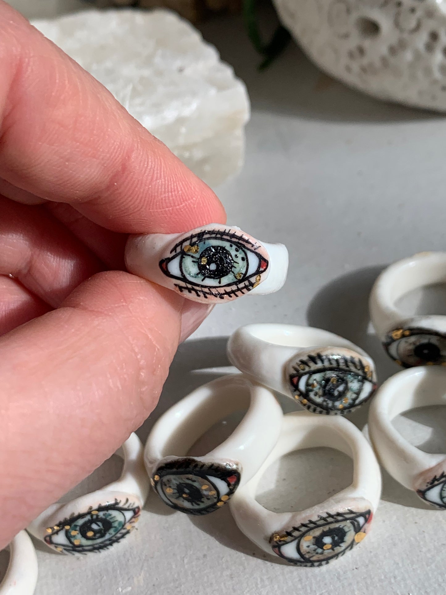 Hand painted porcelain ‘the protective eye’ ring, choose a size