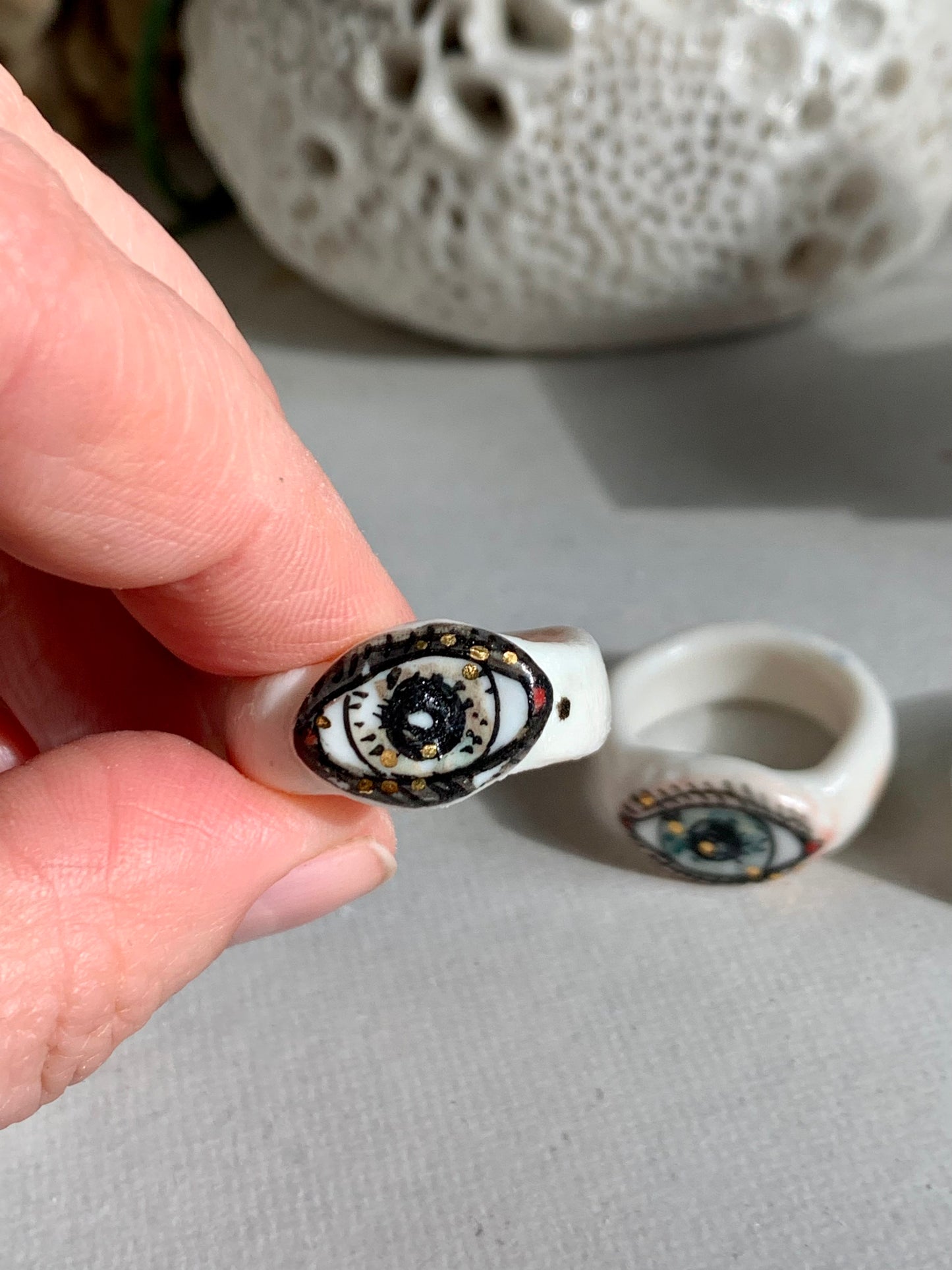 Hand painted porcelain ‘the protective eye’ ring, choose a size