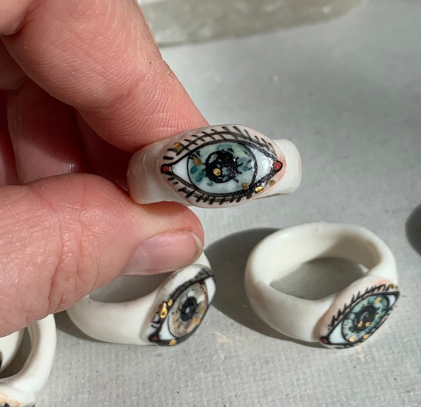 Hand painted porcelain ‘the protective eye’ ring, choose a size