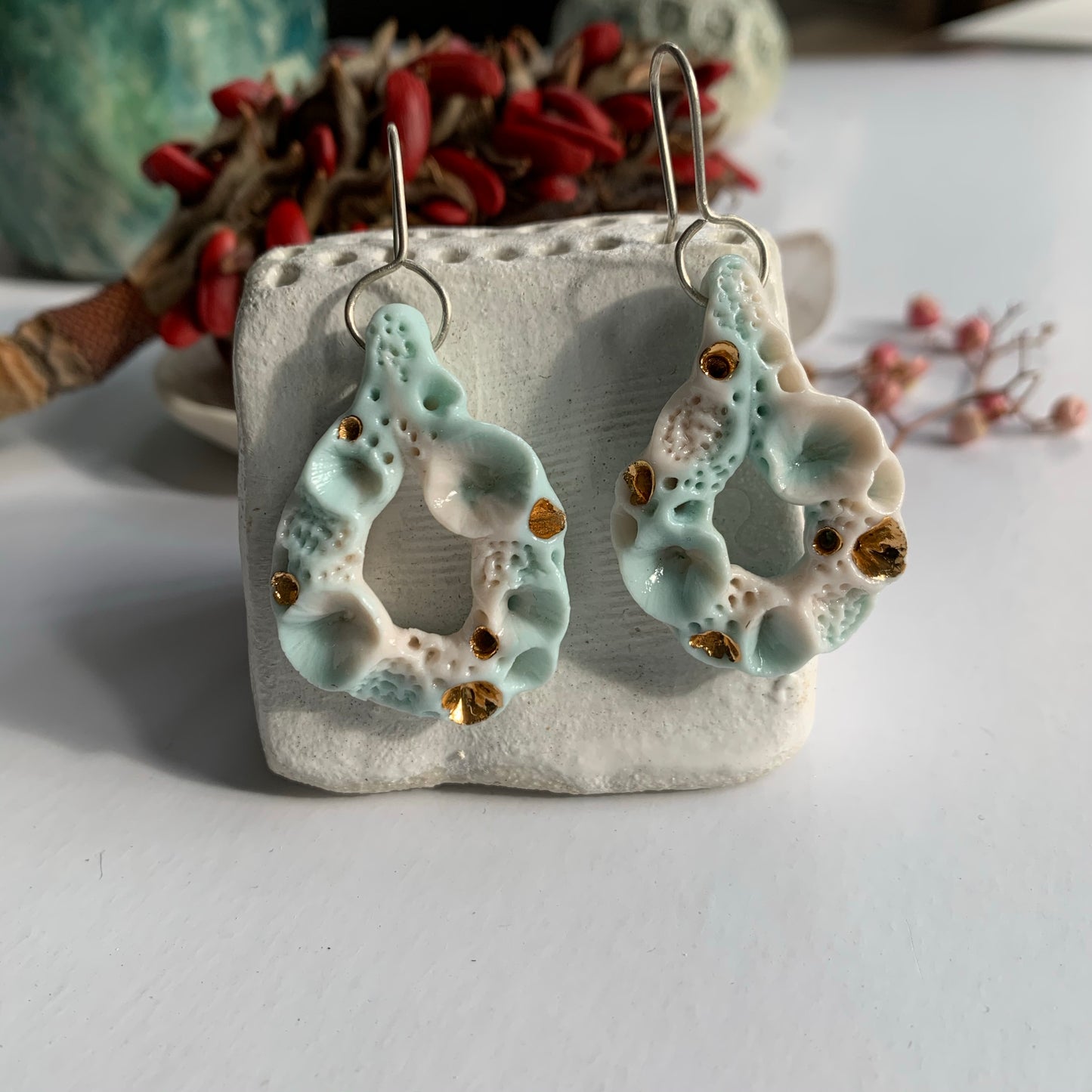 ‘Rock coral’ coloured porcelain earrings, choose a colour