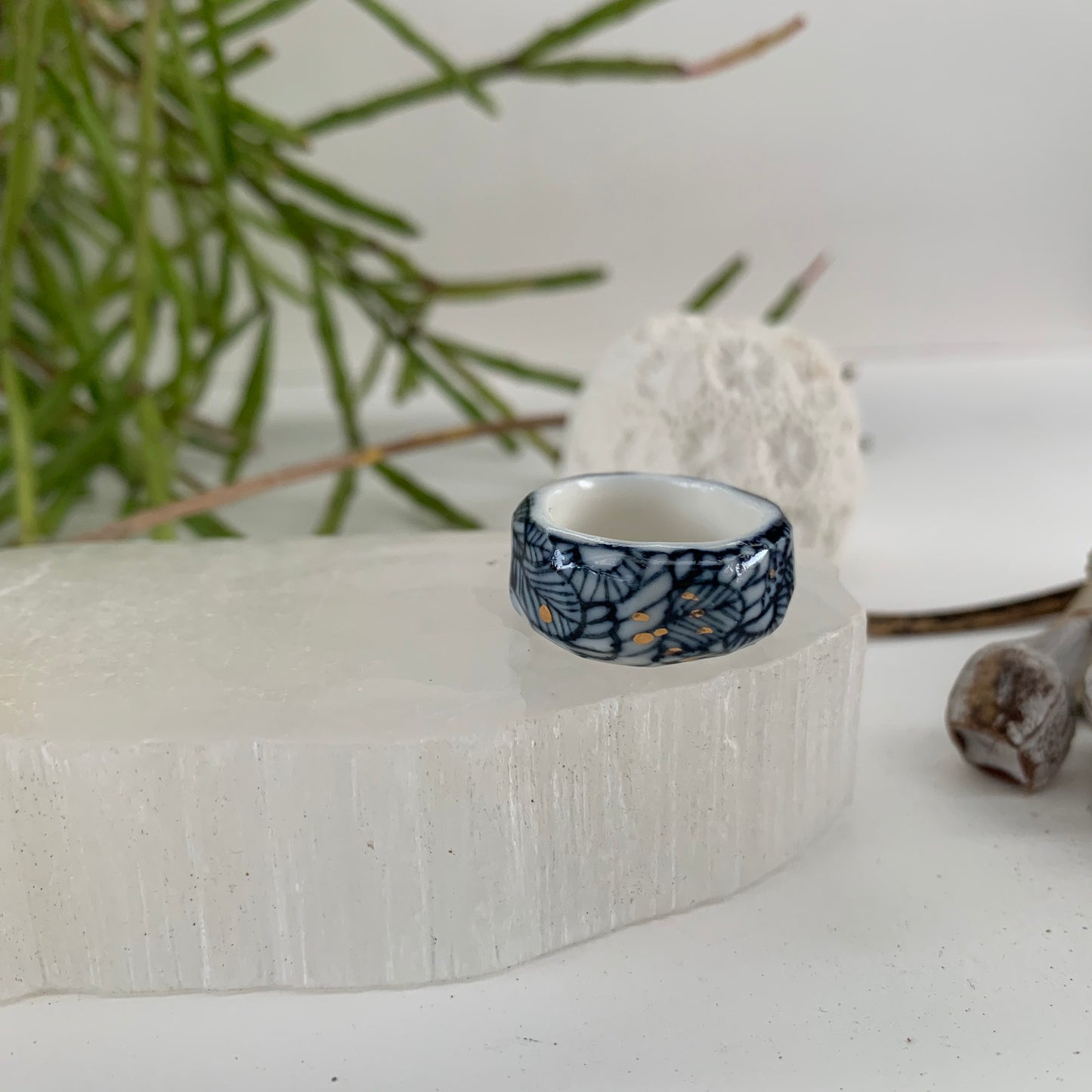 One blue and white ‘seafoam’ band ring